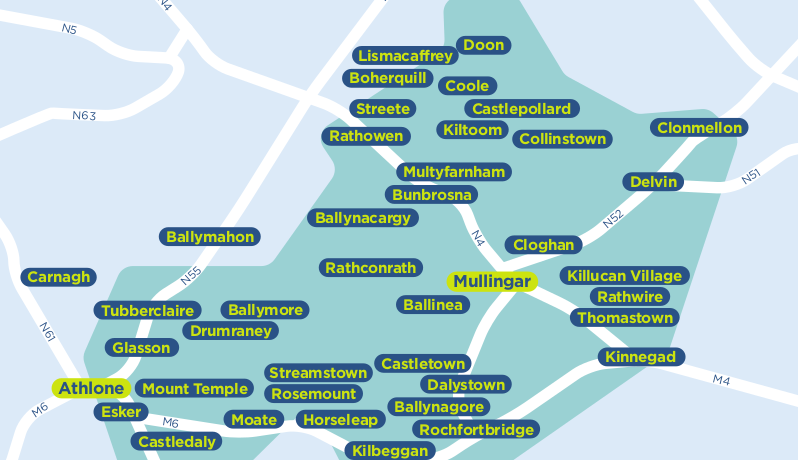 Westmeath TFI local link bus services map