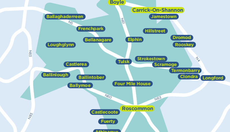 Roscommon TFI Local Link Bus Services Map