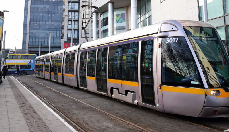Luas tram at LUAS stop in Dublin city