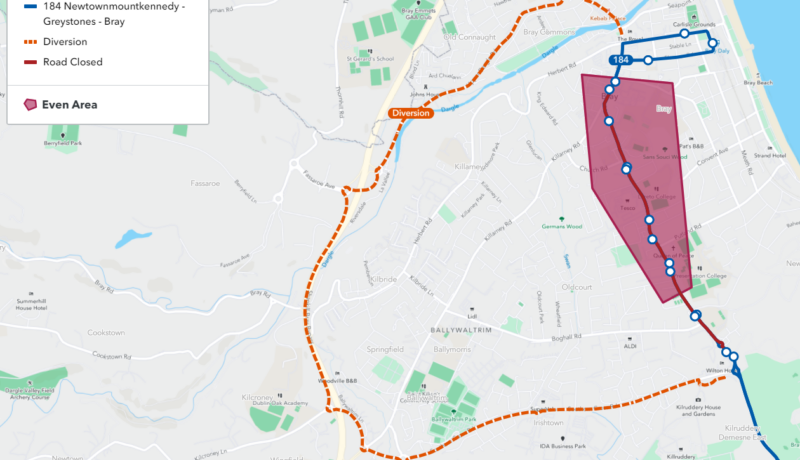 diversions for st patricks day route 184/5 Bray