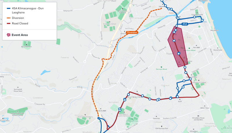 diversions for st patricks day route 45a and b Bray