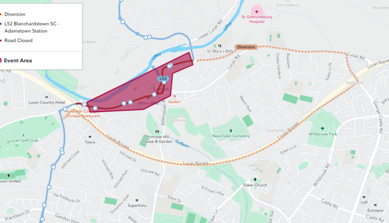 diversions for st patricks day route L52 Lucan to Adamstown