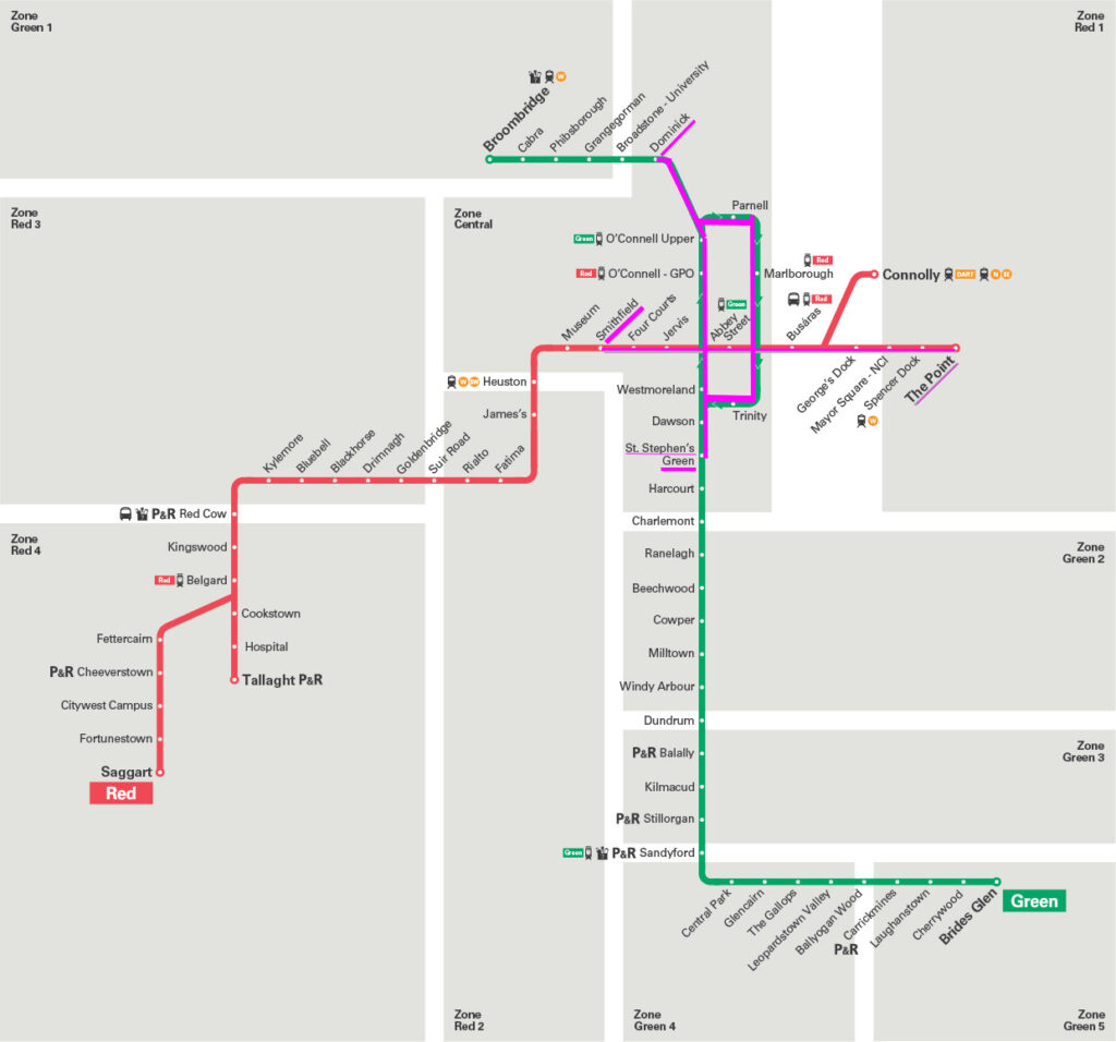 Luas diversions map for 12 Aug 2024