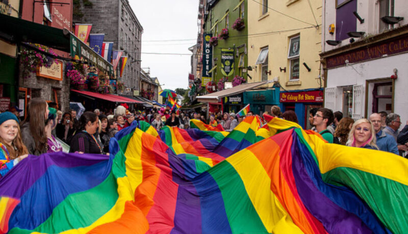 galway pride street photo with large flag