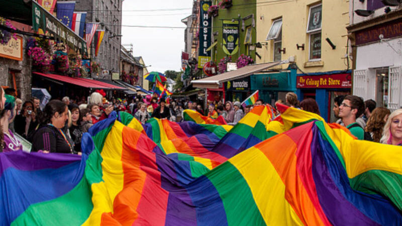 galway pride street photo with large flag