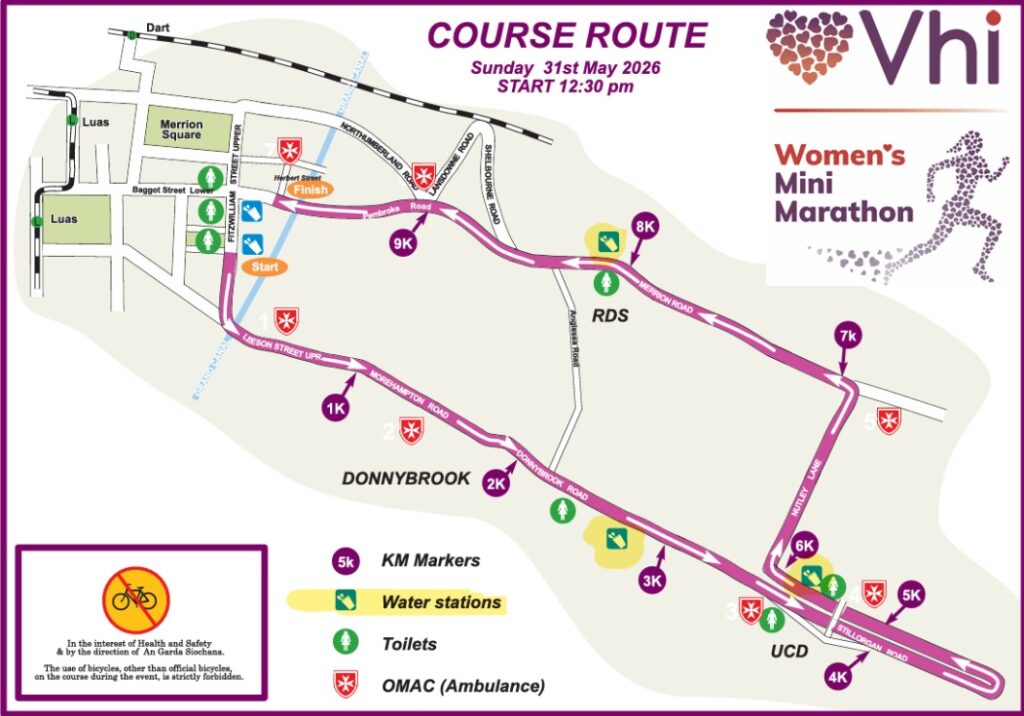 VHI mini marathon course map Dublin
