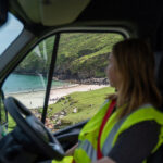 driver view of beach in Achill from TFI Local link parked