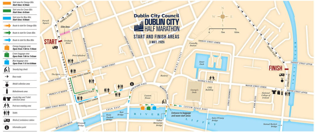 Dublin city half marathon start and finish 2026 map